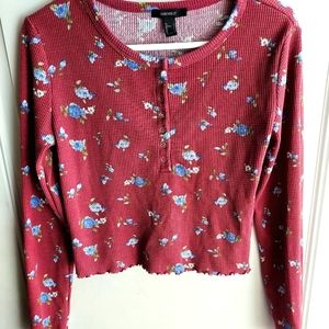 Forever 21 long sleeve, size large and a maroon color with blue and green roses.